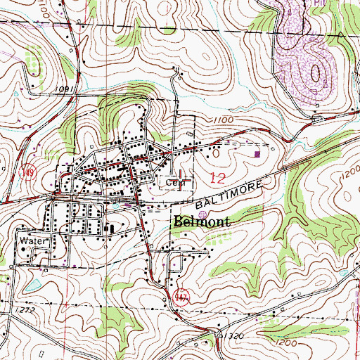 Topographic Map of Belmont Town Cemetery, OH