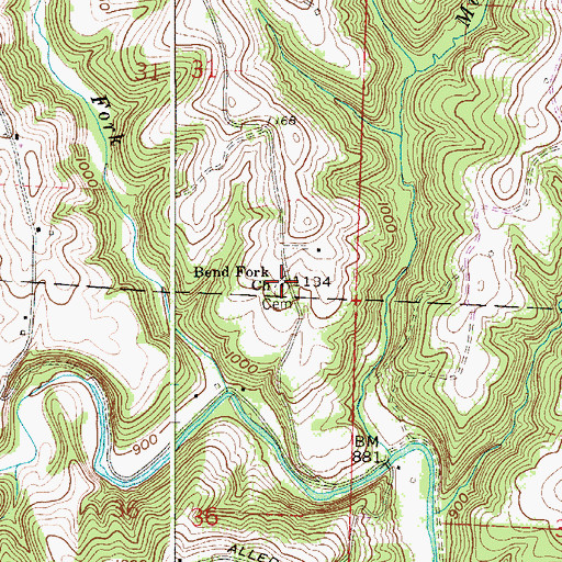 Topographic Map of Bend Fork Cemetery, OH