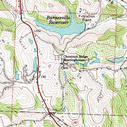 Topographic Map of Chestnut Ridge Friends Cemetery, OH