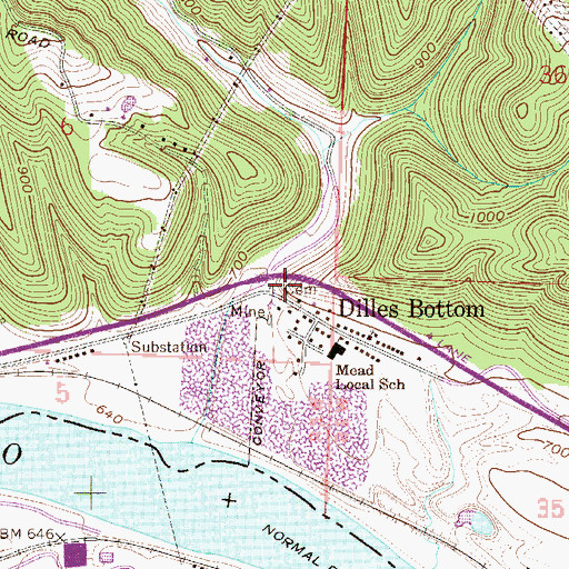 Topographic Map of Dilles Bottom Cemetery, OH
