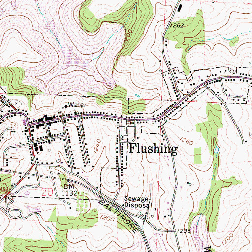 Topographic Map of Flushing City Cemetery, OH