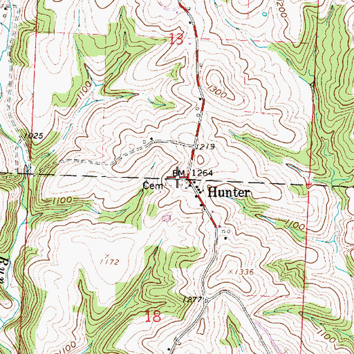 Topographic Map of Hunter Cemetery, OH