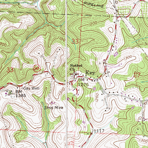 Topographic Map of Key Cemetery, OH