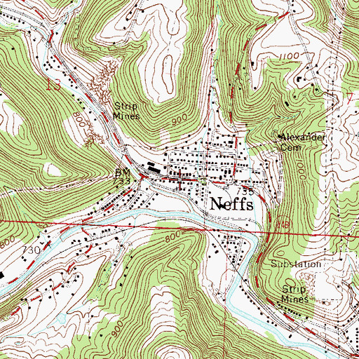 Topographic Map of Neffs Post Office, OH