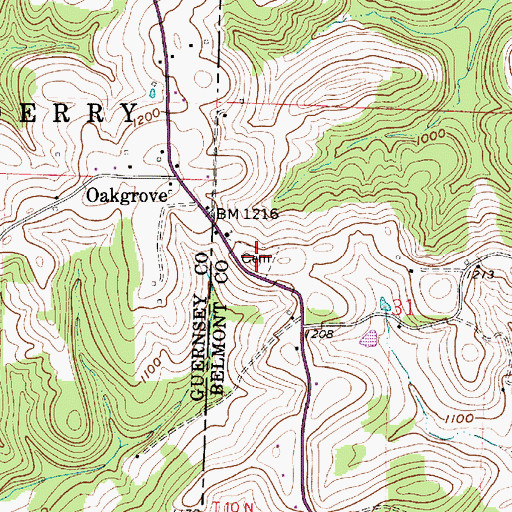 Topographic Map of Oak Grove Cemetery, OH