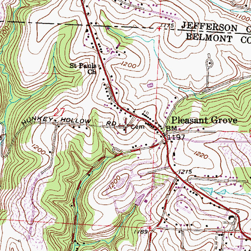 Topographic Map of Pleasant Grove Cemetery, OH