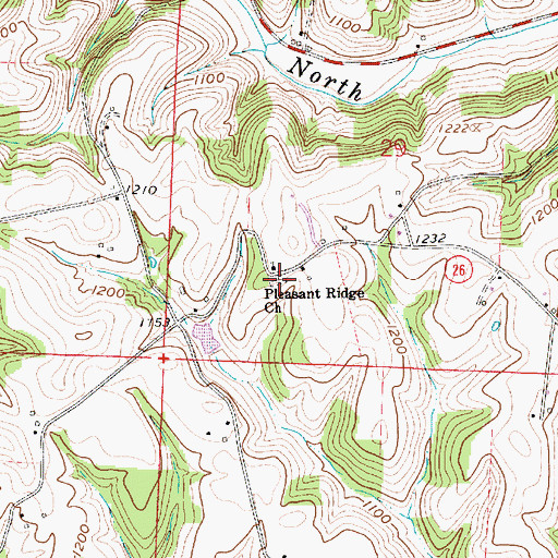 Topographic Map of Pleasant Ridge Cemetery, OH