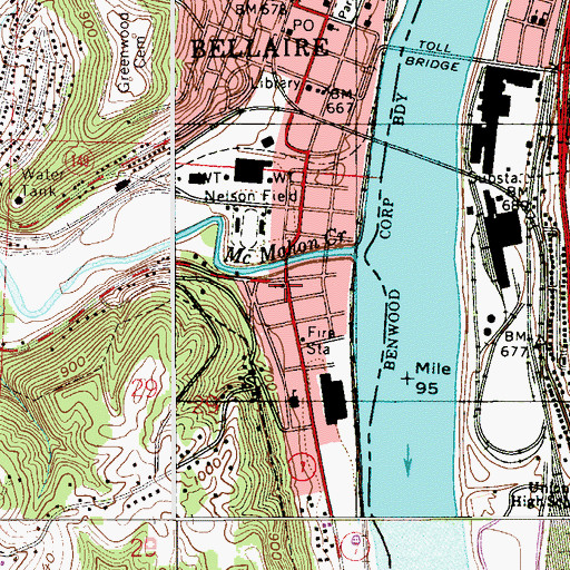 Topographic Map of South Bellaire Methodist Church, OH