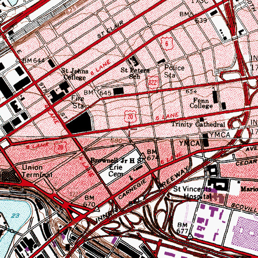 Topographic Map of Third Presbyterian Church (historical), OH
