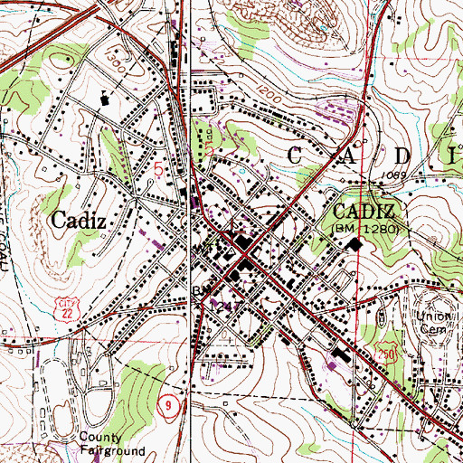 Topographic Map of Cadiz Post Office, OH