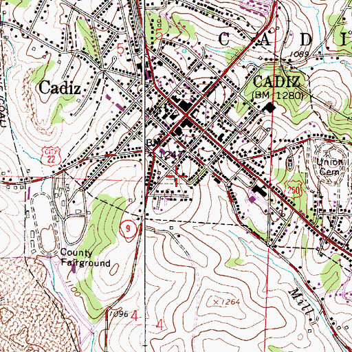Topographic Map of Old Cadiz Cemetery, OH
