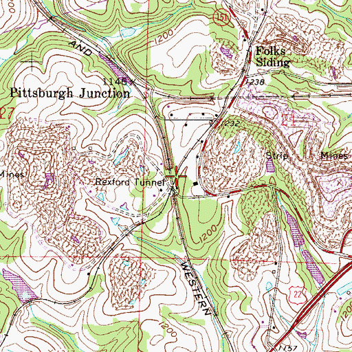Topographic Map of Rexford Tunnel, OH