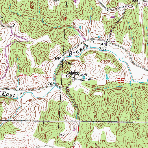Topographic Map of Asbury Cemetery, OH