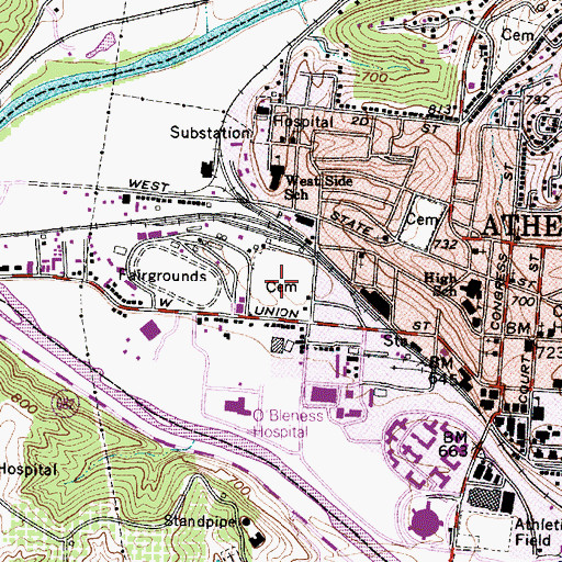 Topographic Map of Athens Cemetery, OH