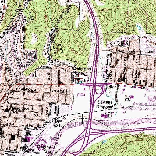 Topographic Map of Athens County Childrens Home, OH
