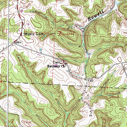 Topographic Map of Bethany Cemetery, OH