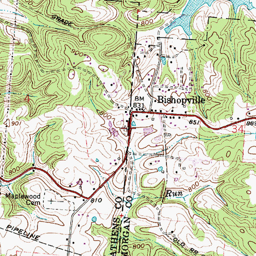 Topographic Map of Bishopville Cemetery, OH