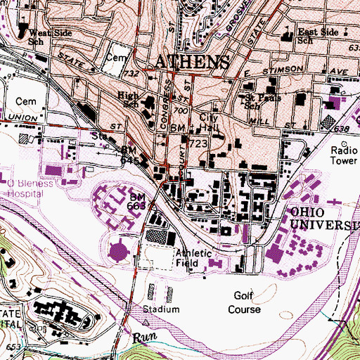 Topographic Map of Copeland Hall, OH