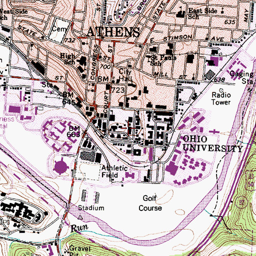 Topographic Map of Ellis Hall, OH