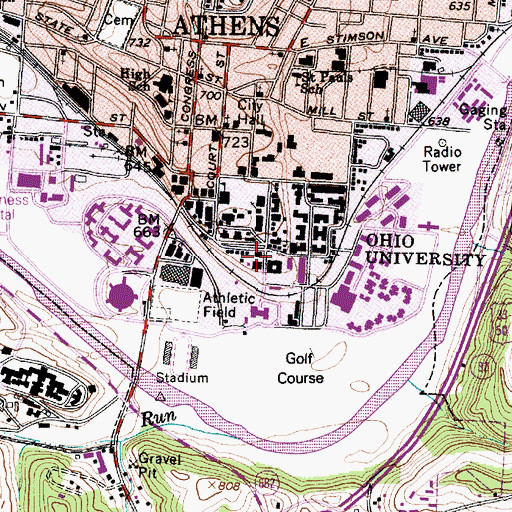 Topographic Map of Gordy Hall, OH