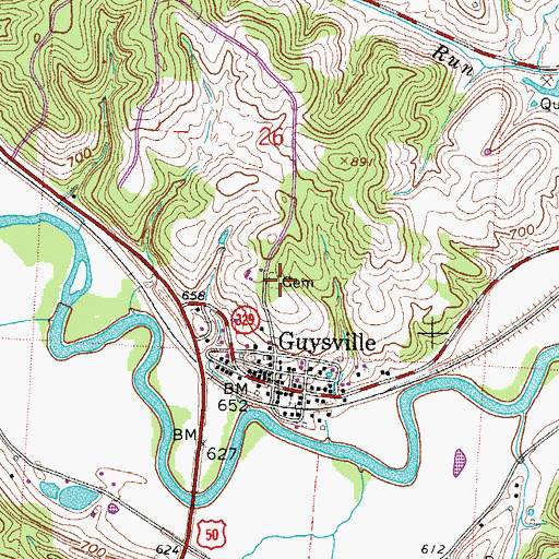 Topographic Map of Guysville Cemetery, OH