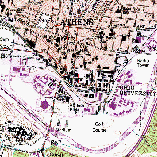 Topographic Map of McGuffey Hall, OH