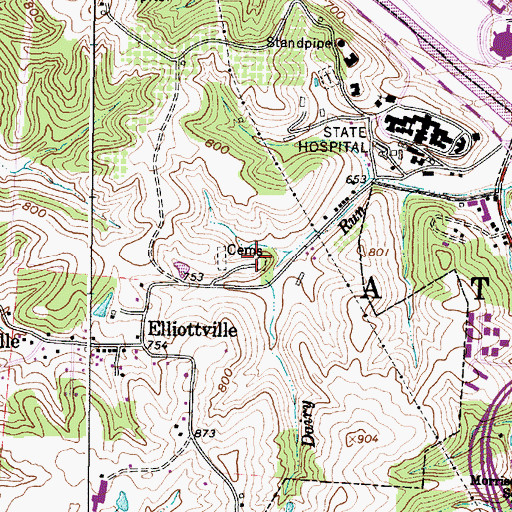 Topographic Map of New Athens Hospital Cemetery, OH