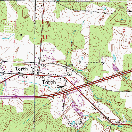 Topographic Map of New Torch Cemetery, OH