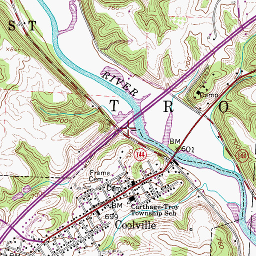 Topographic Map of Old Coolville Cemetery, OH