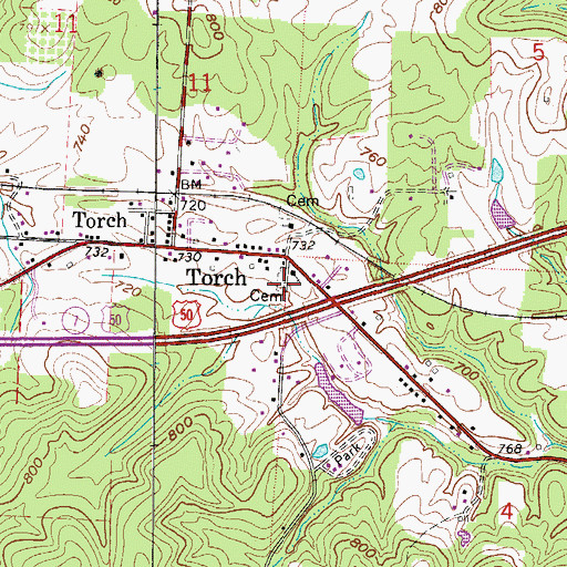 Topographic Map of Old Torch Cemetery, OH