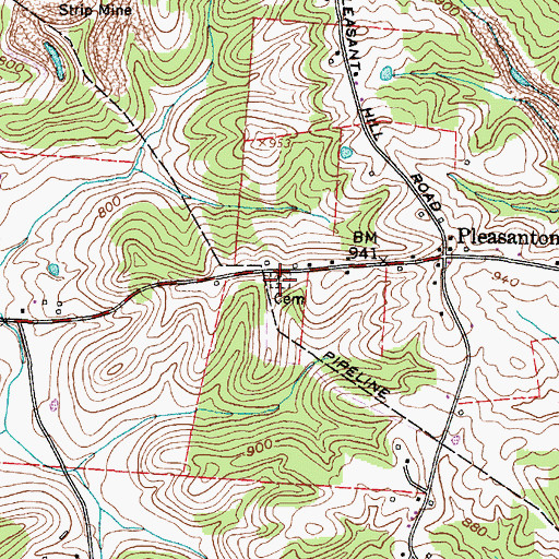 Topographic Map of Pleasant Hill Cemetery, OH