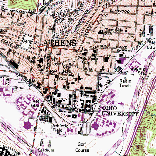 Topographic Map of Putnam Hall, OH