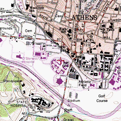 Topographic Map of Ryors Hall, OH