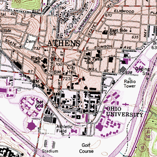 Topographic Map of Seigfred Hall, OH