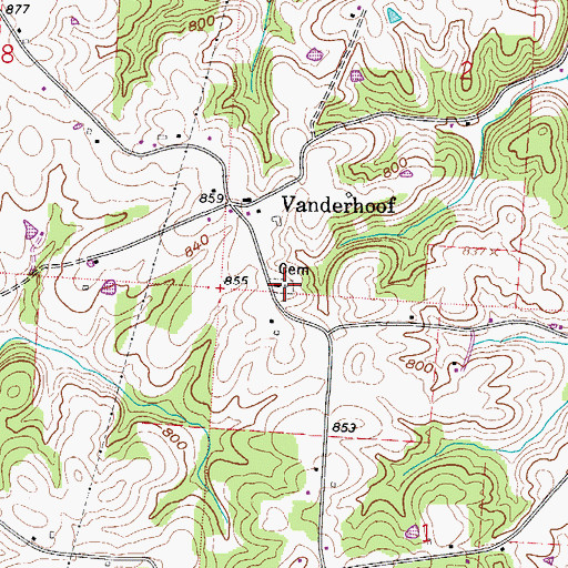 Topographic Map of Vanderhoof Cemetery, OH