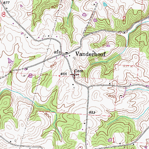 Topographic Map of Vanderhoof Church, OH
