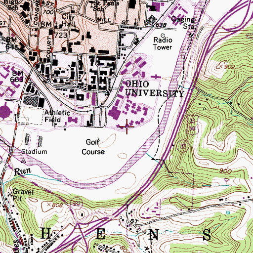 Topographic Map of Ewing Hall, OH