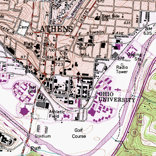 Topographic Map of Lincoln Hall, OH