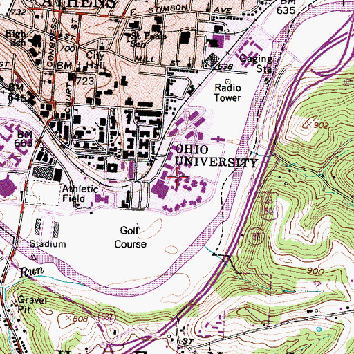 Topographic Map of O'Bleness Hall, OH