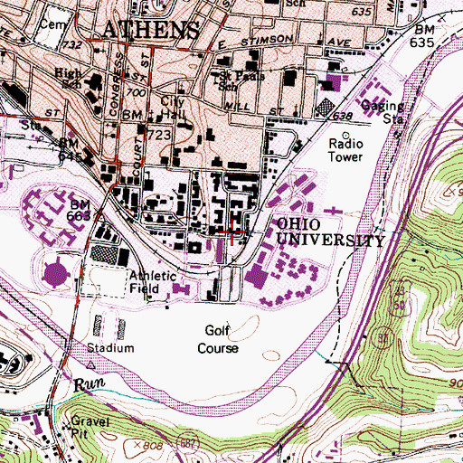 Topographic Map of Tiffin Hall, OH
