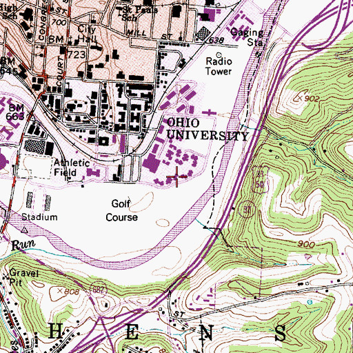 Topographic Map of Wray Hall, OH