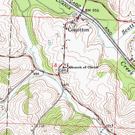 Topographic Map of Conotton Cemetery, OH