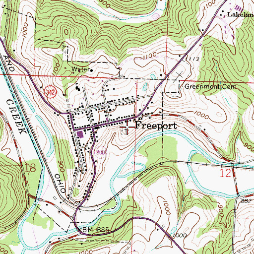 Topographic Map of Freeport Presbyterian Cemetery, OH