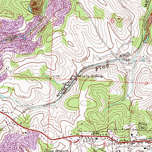 Topographic Map of Halls Siding, OH