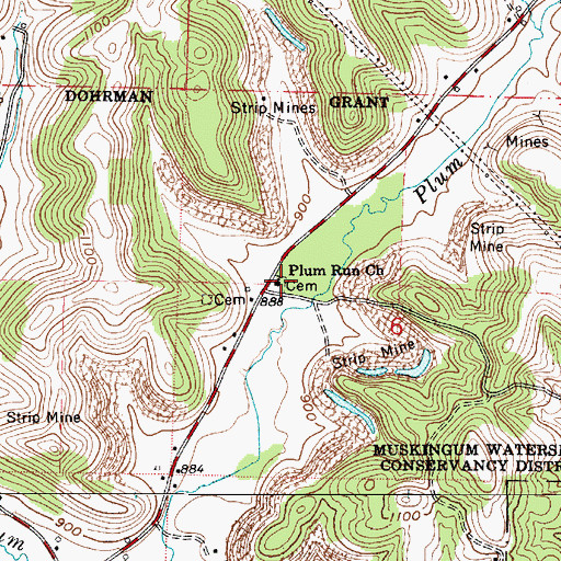 Topographic Map of Plum Run Cemetery, OH