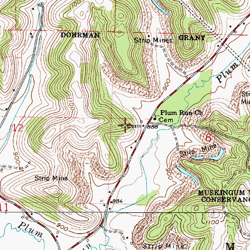 Topographic Map of Plum Run Hill Top Cemetery, OH