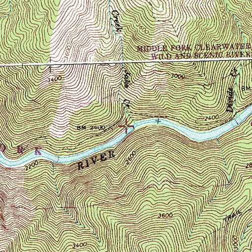 Topographic Map of Double Drop Rapids, ID