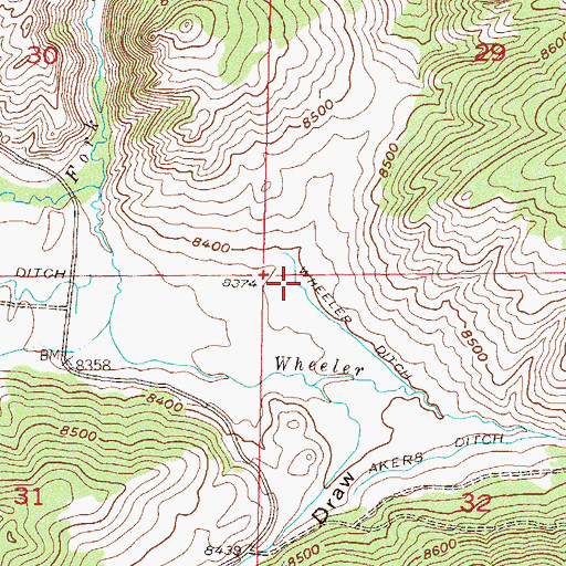 Topographic Map of Wheeler Ditch, CO