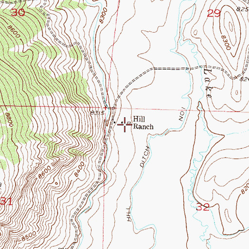 Topographic Map of Hill Ranch, CO