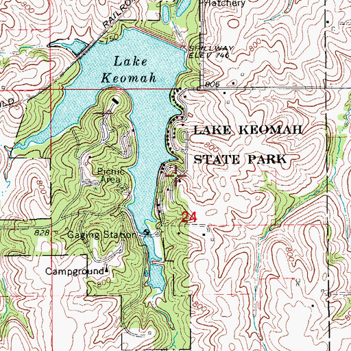 Topographic Map of Keomah Village, IA